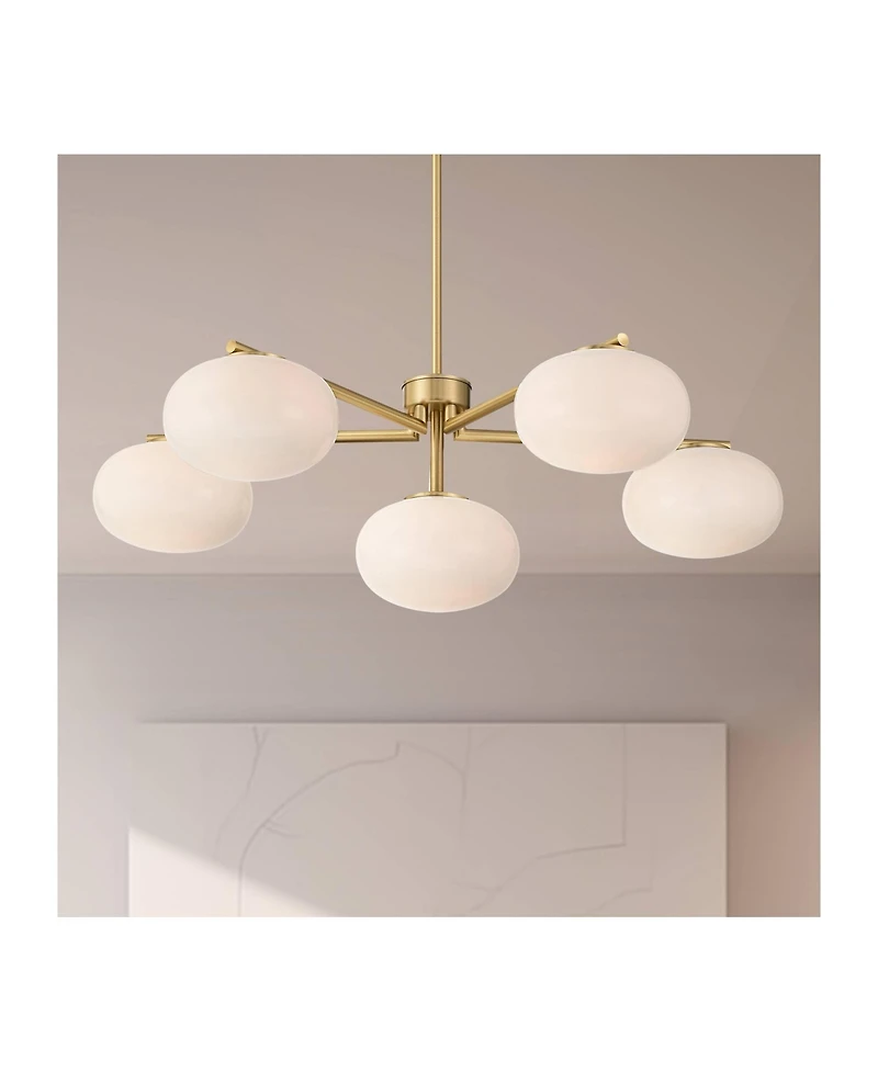 Possini Euro Design Damian Wide Antique Brass and Opal 6-Light Chandelier