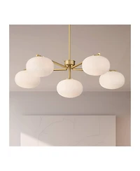 Possini Euro Design Damian Wide Antique Brass and Opal 6-Light Chandelier