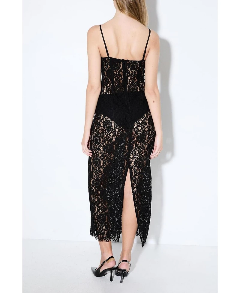 MissPap Women's Premium Bustier Corded Lace Midi Dress