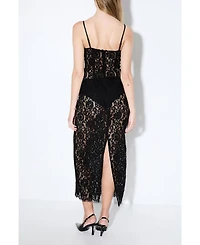 MissPap Women's Premium Bustier Corded Lace Midi Dress