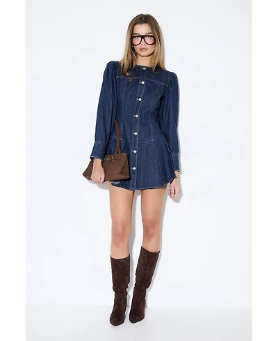 MissPap Women's Premium Denim Balloon Sleeve Dress