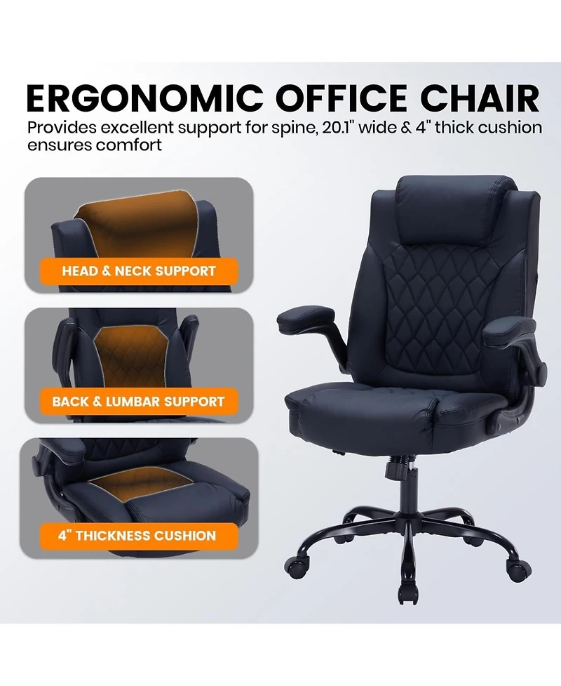 gaomon Leather Office Chair,Executive Office Chair with Flip-Up Arms,350lbs Ergonomic Home Office Desk Chair with Lumbar Support
