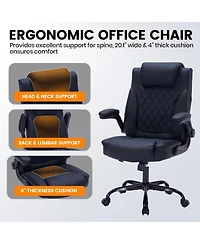 gaomon Leather Office Chair,Executive Office Chair with Flip-Up Arms,350lbs Ergonomic Home Office Desk Chair with Lumbar Support