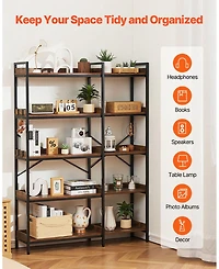 Gouun 5 Tier Corner Bookshelf with Hooks and Metal Frame