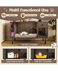 Zeus and Ruta Modern Cat Litter Enclosure with 374 Size Sliding Door Hidden Storage Charging Station Tv Stand End Table