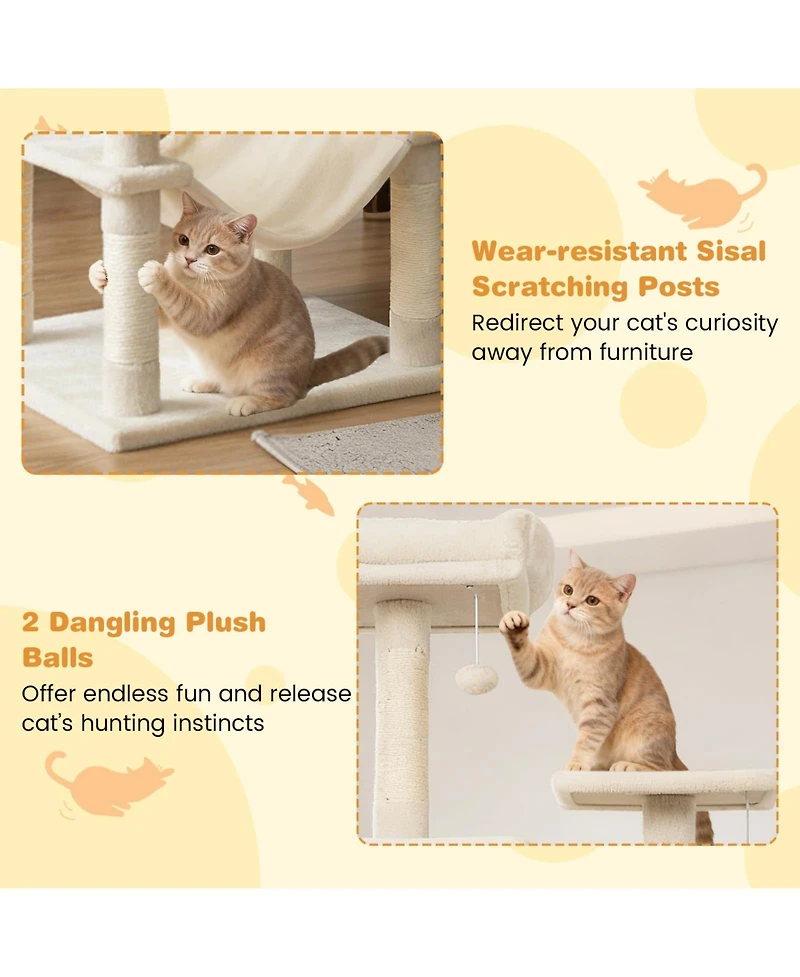 Cozito Cat Tree 58 in Modern with Upholstered Perch and 2 Condos