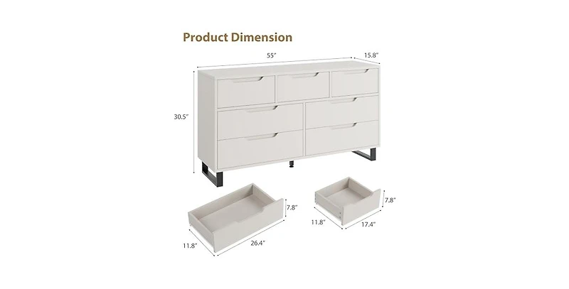 gaomon 7 Dresser for Bedroom, Wide Dresser, Freestanding Horizontal Drawer with Storage