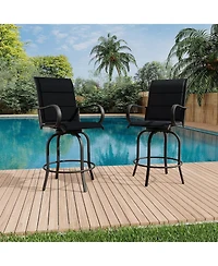 gaomon 2 Piece Outdoor Swivel Bar Stools, High Back with Armrests, Counter Height for Deck Lawn Garden Backyard