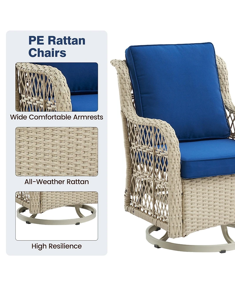 gaomon 3-Piece Swivel Rocking Bistro Set- Rattan Chairs Glass Table for Porch Deck