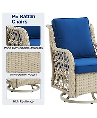 gaomon 3-Piece Swivel Rocking Bistro Set- Rattan Chairs Glass Table for Porch Deck