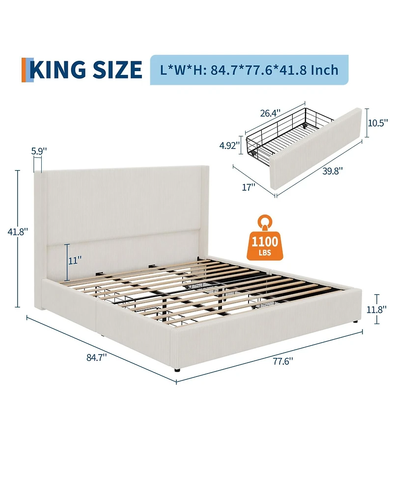Homfan Upholstered Platform Bed Frame with Storage Drawers