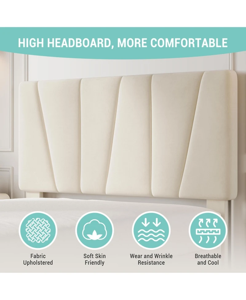 homfan Elegant Twin Upholstered Bed Frame with Adjustable Headboard - 2 Storage Drawers - Soft Soft Tufted Platform