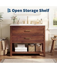 homfan 36" Modern Bathroom Vanity with Sink, Ceramic Integral Basin, 2 Soft-Close Drawers and Open Shelf, Space-Saving Bathroom Cabinet Solution