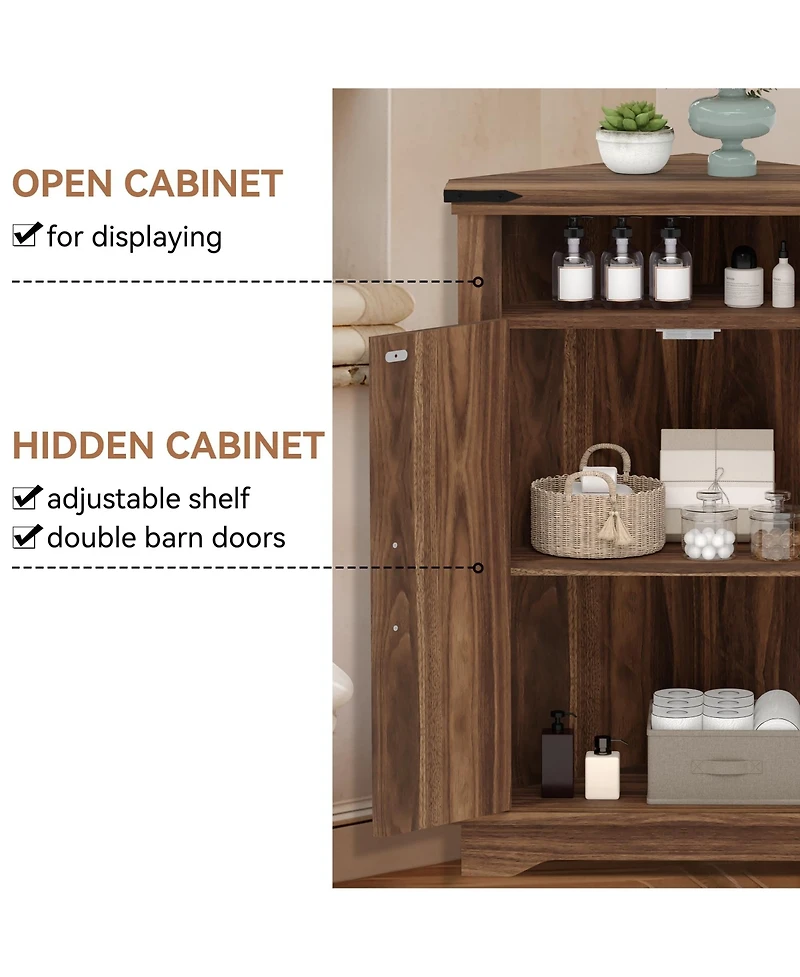 homfan Farmhouse Corner Bathroom Cabinet with Sliding Barn Door - Adjustable Shelf and Compact Organizer - Space-Saving Floor Standing Cabinet