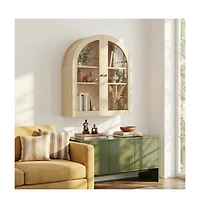 homfan Arched Bathroom Wall Cabinet with Glass Doors and Adjustable Shelves, Wood Over Toilet Storage Organizer for Bathroom and Laundry Room