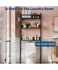 homfan 3 Tier Over Toilet Storage Rack with Shelf and Basket, Bathroom Space Saver Organizer with Wood Shelves and Metal Frame for Bath