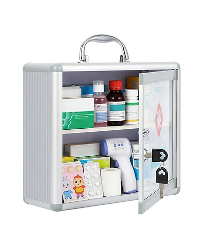 homfan Lockable Medicine Cabinet with Clear Door and Handle, Wall Mount or Carry Storage Box for Bathroom and Home Use