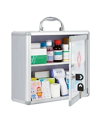 homfan Lockable Medicine Cabinet with Clear Door and Handle, Wall Mount or Carry Storage Box for Bathroom and Home Use