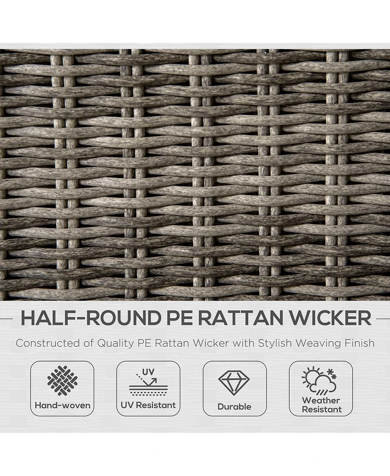 Outsunny Outdoor 4pcs Patio Furniture Set, 2 Plastic Rattan Chairs, 1 Pe Wicker Loveseat Sofa, 1 Center Coffee Table, Soft Cushions for Backyard, Gard