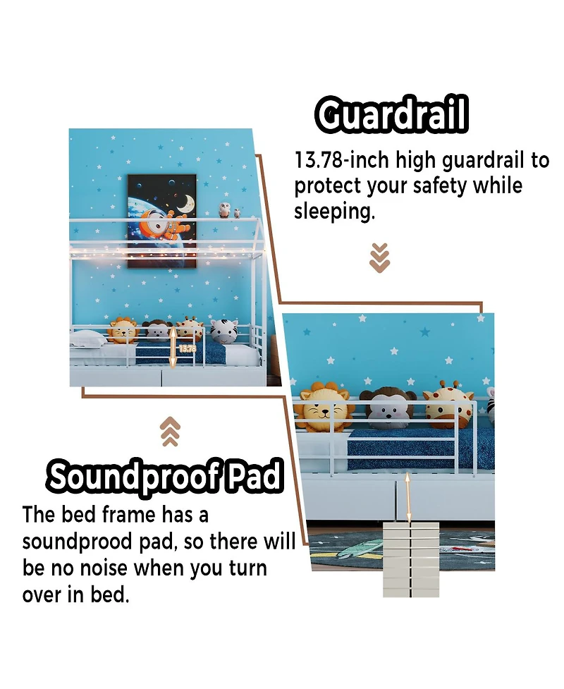 Streamdale Furniture Kids House Floor Bed Frame with Roof