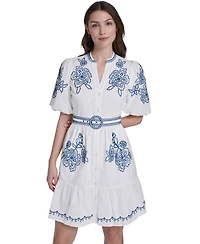 Eliza J Women's Mandarin Collar Belted Shirt Dress