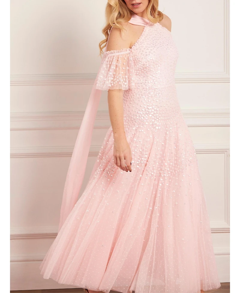 Needle & Thread Women's Scallop Sequin Halter-Neck Ankle Gown