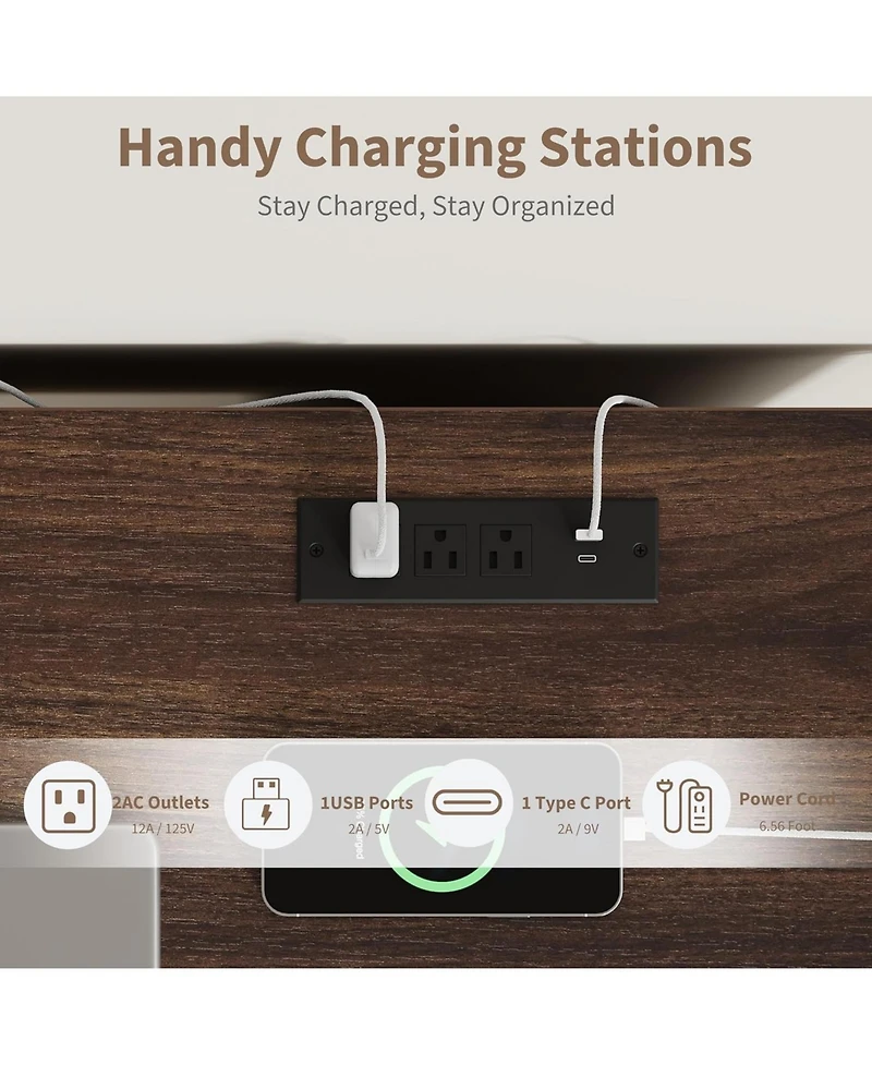 gaomon Modern Executive Desk with Charging Station, Usb-c/A and 6.56ft Cord