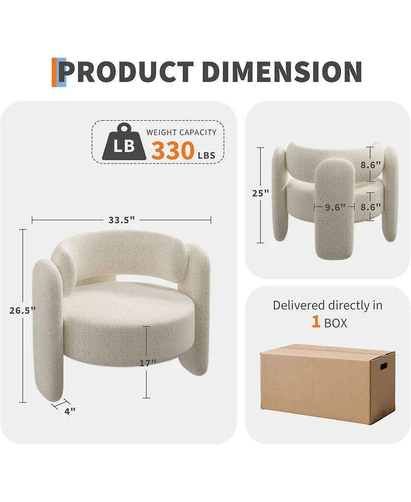 gaomon Chenille Accent Chair Mid-Century Upholstered Living Room Chair Cozy Round Armrest Chair with Back Round Corner Side Sitting Lounge Armchair