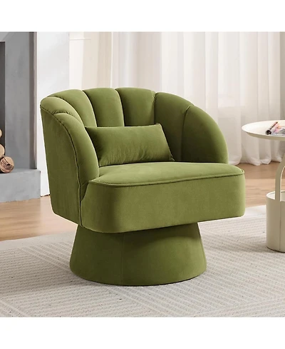 gaomon Modern Swivel Barrel Accent Chair,360 Degree Velvet Upholstered Armchair with Striped Backrest and Plush Padding, Comfy Round Lounge Chair