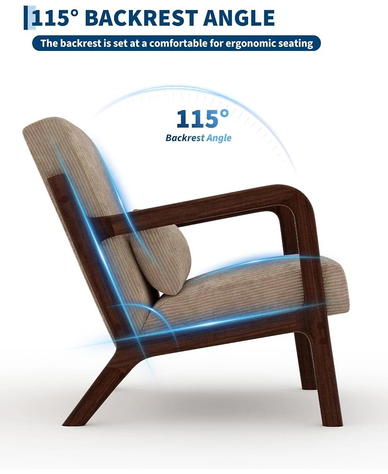 gaomon Mid-Century Modern Accent Chair, Wide-Wale Corduroy Upholstery, Solid Wood Armchair with Removable Lumbar Pillow, Sturdy Reading Chair.