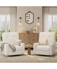 gaomon Nursery Recliner Chair,360 Swivel Rocking Glider Chair for Adults with Adjustable Backrest and Footrest,Cozy Linen Upholstered Armchair