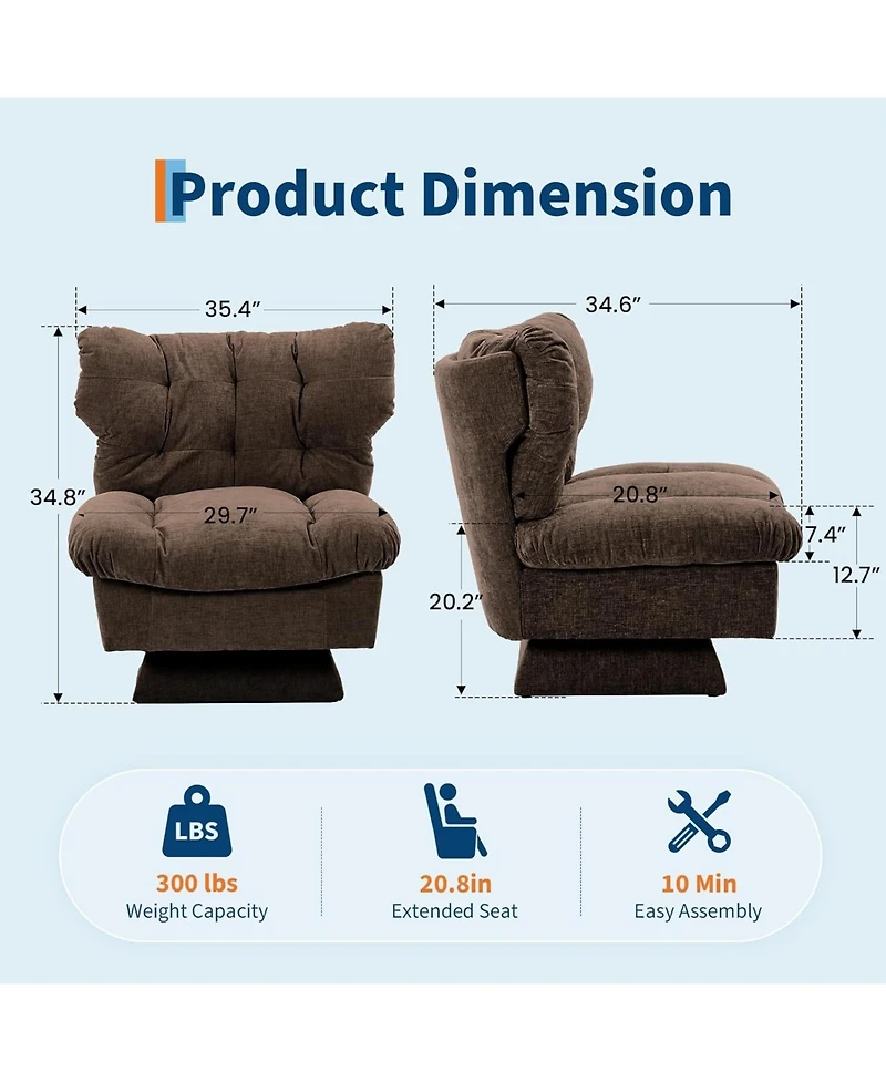 gaomon Chenille Swivel Accent Chair,360 Comfy Modern Sofa Chair with Oversize Base, Cozy Cotton Filling,300Lb Max Load Accent Chair