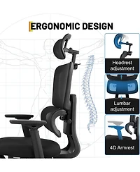 gaomon Ergonomic Mesh Office Chair,Adjustable Lumbar High Back Desk Chair 300lbs,4D Flip-Up Arms,3-Level Tilt Backrest,3D Headrest,Pu Wheels