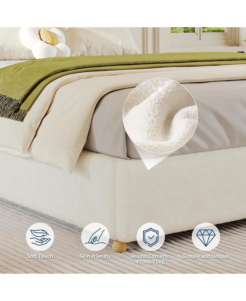 gaomon Cloud Bed Frame, Low Profile Upholstered Platform in Corduroy Fabric with Solid Wood Legs