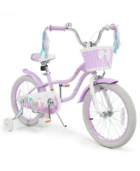 Slickblue Kids Bicycle with Basket and Streamers, Adjustable Princess Theme Bike