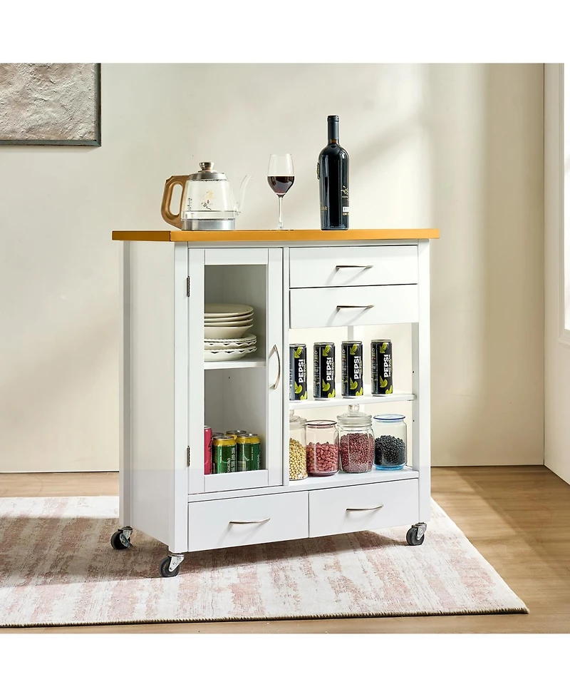 flynama Kitchen Island Cart with Walnut Wood Top and Locking Casters