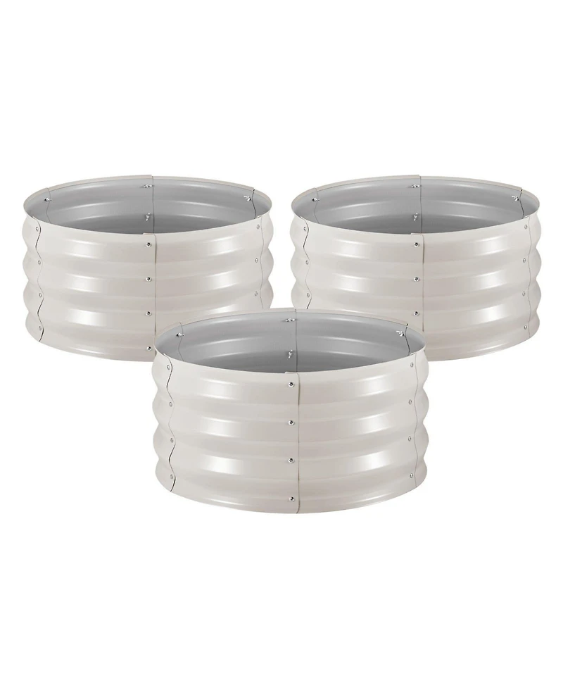 Gouun 3-Piece Round Galvanized Raised Garden Bed Set, Alu-Zinc Planter Boxes