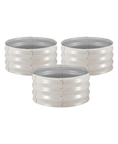 Gouun 3-Piece Round Galvanized Raised Garden Bed Set, Alu-Zinc Planter Boxes