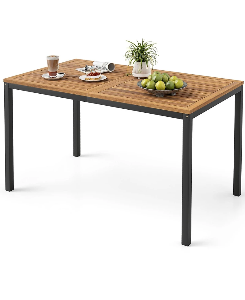 Gouun 4-Piece Acacia Wood Outdoor Dining Set with Stackable Chairs, Bench and Umbrella Hole