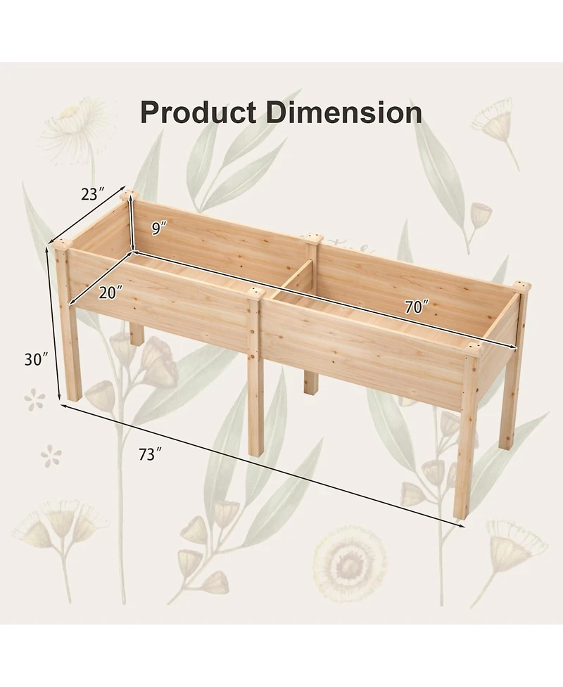 Gouun Elevated Fir Wood Garden Bed with Drainage Holes in Standing Planter Box