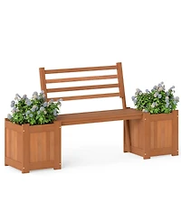 Gouun Hardwood Planter Box with Bench and Backrest, Garden Seating Set