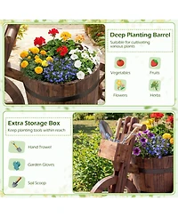 Gouun Rustic Carbonized Wood Tricycle Planter with Storage Box