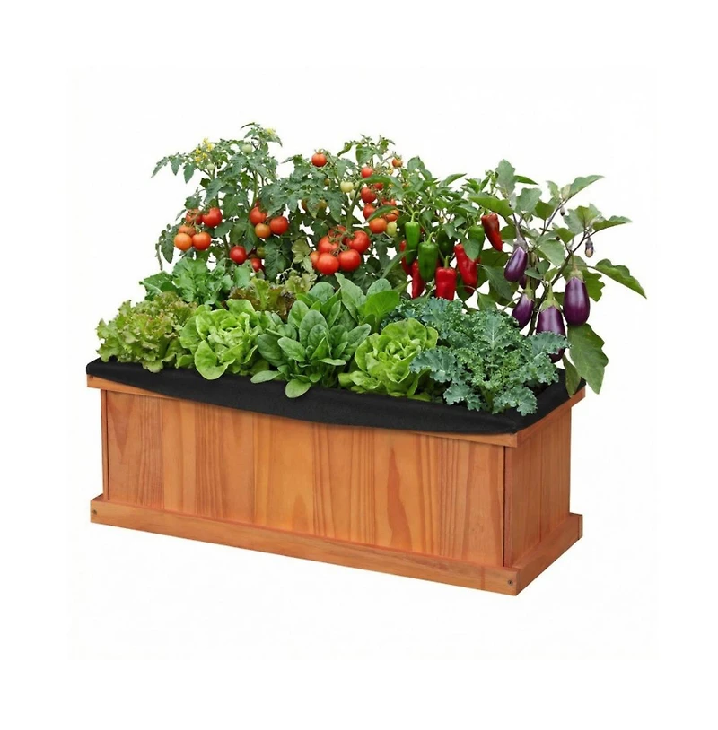 Gouun Pine Wood Raised Planter Box with Drainage Holes and Liner, Garden Bed