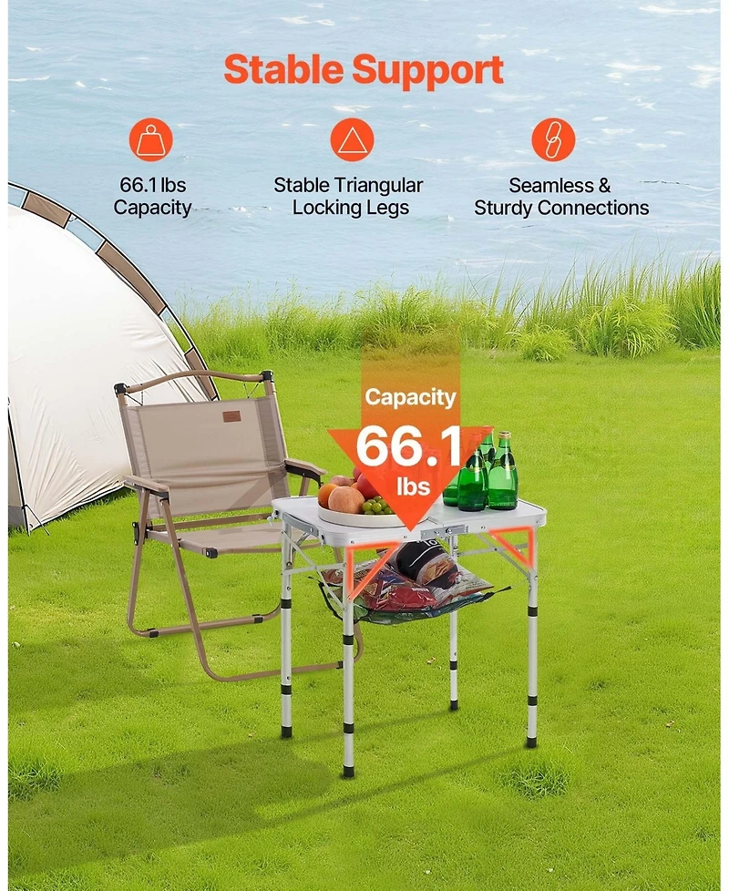 Gouun Adjustable Folding Camping Table with Mesh Shelf and Carry Handle