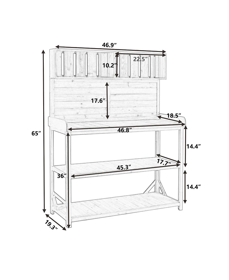 sumyeg 65" Large Wooden Farmhouse Rustic Outdoor Potting Bench Table, Patio Workstation, Garden