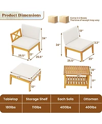 Gouun 5-Piece Acacia Wood Outdoor Conversation Set with 2-Tier Coffee Table and Cushions