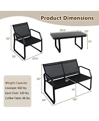 Gouun 4-Piece Patio Conversation Set with Breathable Fabric Seats and Glass Tabletop