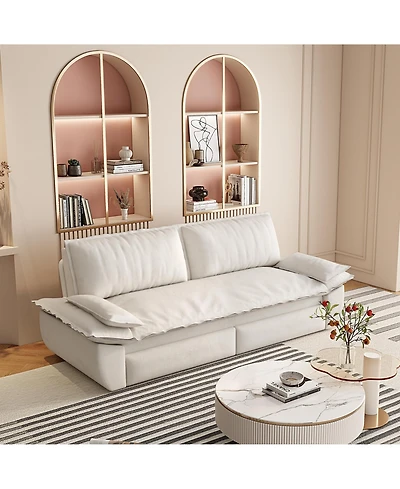 Rainsken 3-in-1 Convertible Sleeper Sofa, 73.2" Queen Pull Out Sofa Bed, Velvet Upholstered Loveseat Bed with Soft Armrests for Living Room