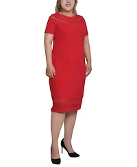 Ny Collection Plus Short-sleeve Dress with Mesh Insets
