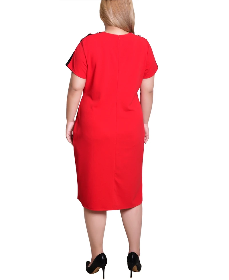 Ny Collection Plus Short-Sleeve Assymetrical Hem Dress